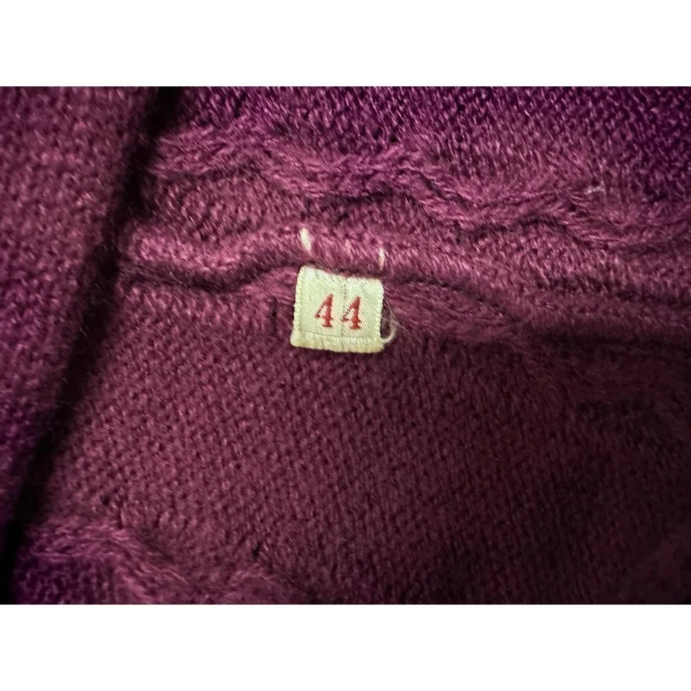 70s VTG Lace Up Front Cable Knit Sweater Skirt Plum Ankle Length Sz S/M